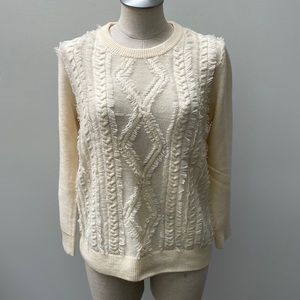 J. Crew Fringe Cable-Knit Ivory Sweater L